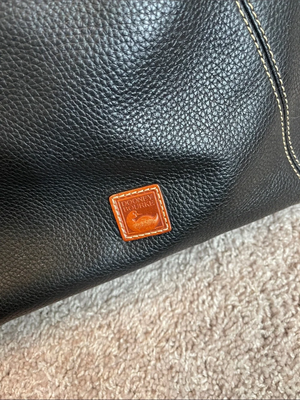 Dooney & Bourke Black Leather Shoulder Bag with Brown Trim